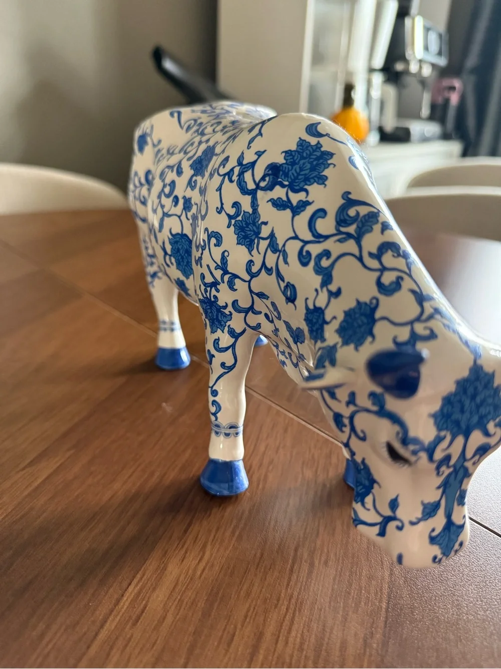 Blue & White Floral Piggy Bank “China Cow” Cow Parade Sculpture by Angela Burns - Picture 3 of 6